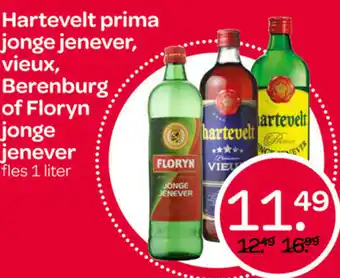 Spar Hartevelt prima jonge jenever, vieux, Berenburg of Floryn jonge jenever 1L aanbieding