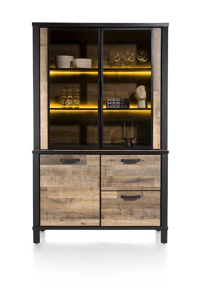 Happy@Home Sardinie, buffet 130 cm. - 2-deuren + 2-glasdeuren (+ led) - driftwood aanbieding