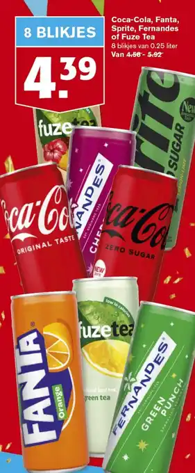 Hoogvliet Coca-Cola, Fanta, Sprite, Fernandes of Fuze Tea aanbieding