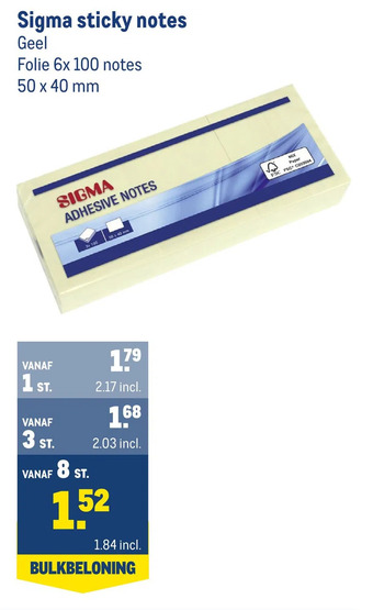 Makro Sigma sticky notes aanbieding