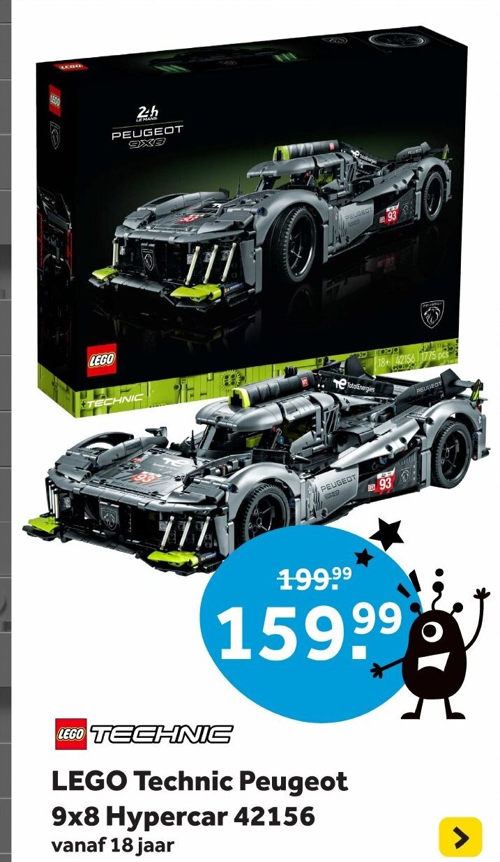 Intertoys LEGO Technic Peugeot 9x8 Hypercar 42156 aanbieding