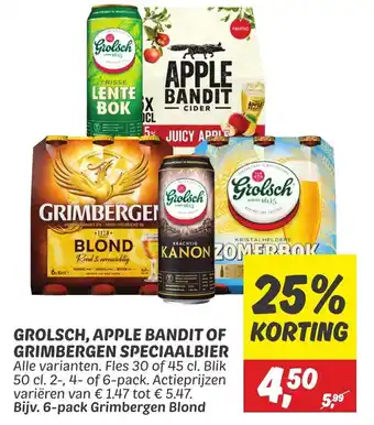 Dekamarkt GROLSCH, APPLE BANDIT OF KORTING GRIMBERGEN SPECIAALBIER aanbieding