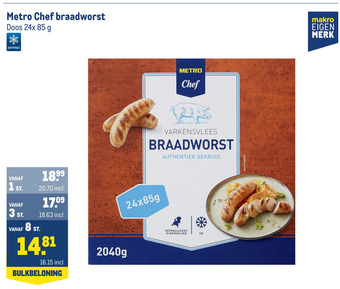 Makro Metro chef braadworst aanbieding