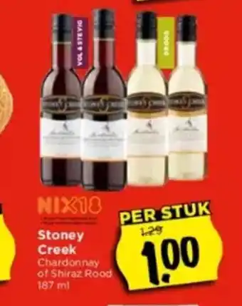 Vomar Voordeelmarkt Stoney Creek Chardonnay of Shiraz Rood 187 ml aanbieding