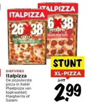 Vomar Voordeelmarkt Diepvries italpizza de populairste pizza in italië! plaatpizza van topkwaliteit. margherita of salami aanbieding