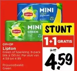 Vomar Voordeelmarkt Lipton green of sparkling. 8-pack blik à 150 ml. per stuk van 4.59 tot 4.99 aanbieding