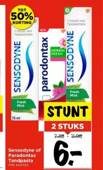 Vomar Voordeelmarkt Sensodyne of Parodontax Tandpasta Alle soorten aanbieding