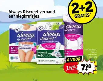 Kruidvat Always Discreet verband en inlegkruisjes aanbieding