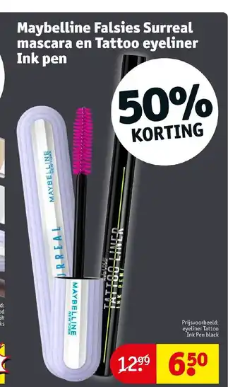 Kruidvat Maybelline Falsies Surreal mascara en Tattoo eyeliner Ink pen aanbieding