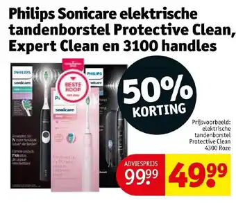 Kruidvat Philips Sonicare elektrische tandenborstel Protective Clean, Expert Clean en 3100 handles aanbieding