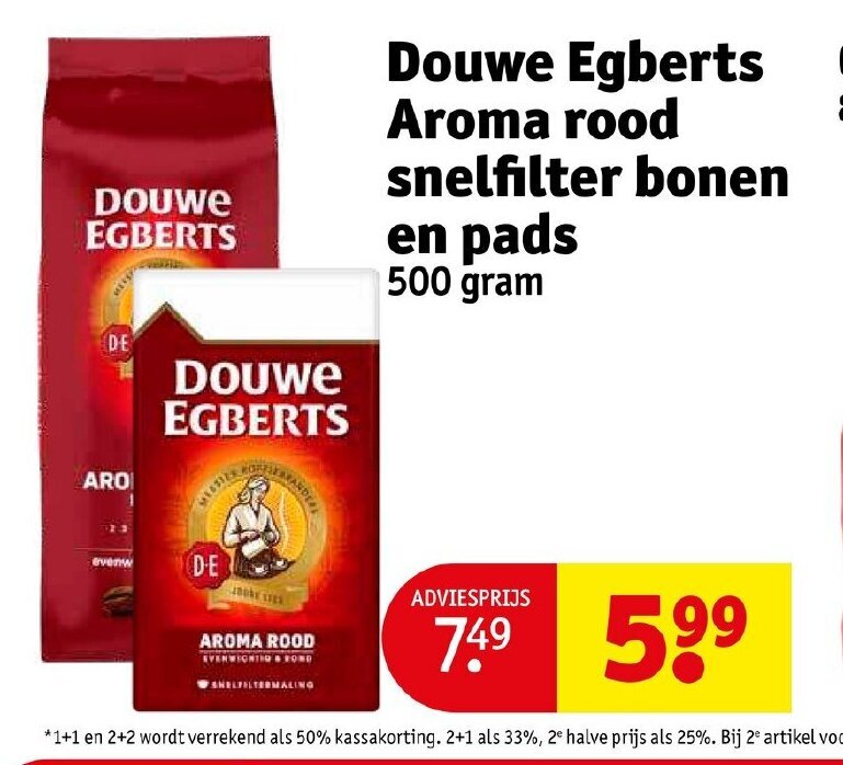 Kruidvat Douwe Egberts Aroma rood snelfilter bonen en pads 500g aanbieding