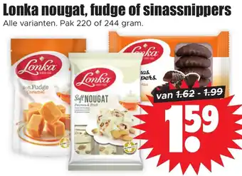 Dirk Lonka nougat, fudge of sinassnippers 220g aanbieding