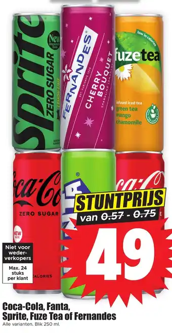 Dirk Coca-Cola, Fanta, Sprite, Fuze Tea of Fernandes 250ml aanbieding