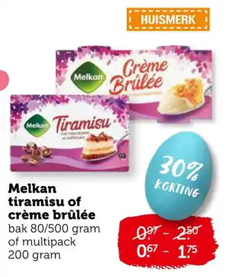 Coop Melkan tiramisu of crème brûlée 80/500 gram aanbieding