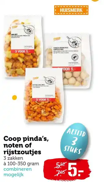 Coop Coop pinda's, noten of rijstzoutjes 100-350 gram aanbieding