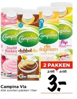 Vomar Voordeelmarkt Campina vla alle soorten pakken 1 liter aanbieding