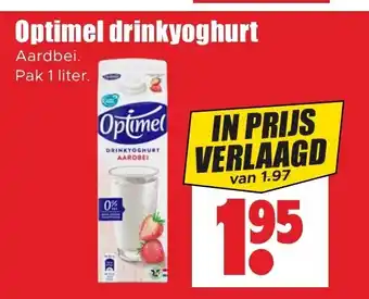 Dirk Optimel drinkyoghurt Aardbei. Pak 1 liter. aanbieding