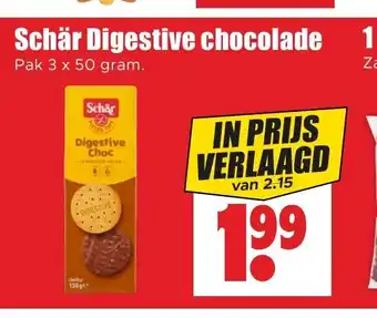 Dirk Schär Digestive chocolade Pak 3 x 50 gram. aanbieding