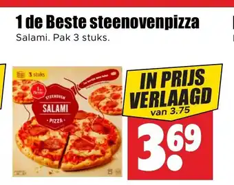 Dirk 1 de Beste steenovenpizza Salami. Pak 3 stuks. aanbieding