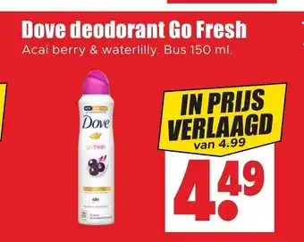 Dirk Dove deodorant Go Fresh Acai berry & waterlilly. Bus 150 ml. aanbieding