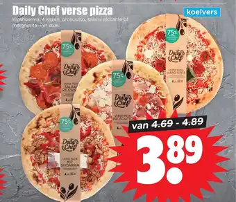 Dirk Daily Chef verse pizza Kipshoarma, 4 kazen, prosciutto, salami piccante of margherita. Per stuk. aanbieding