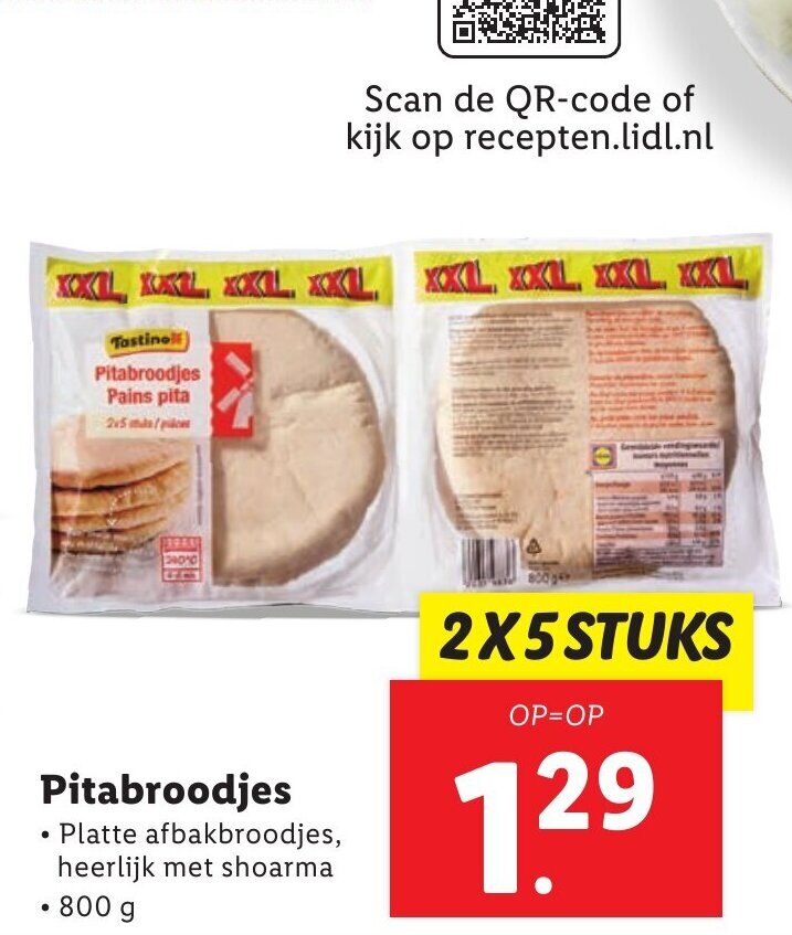 Pitabroodjes 2x5 stuks aanbieding bij Lidl