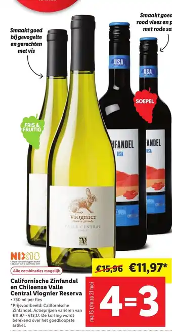 Lidl Californische Zinfandel en Chileense Valle Central Viognier Reserva aanbieding