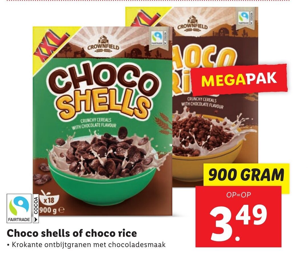 Choco shells of choco rice 900 GRAM aanbieding bij Lidl