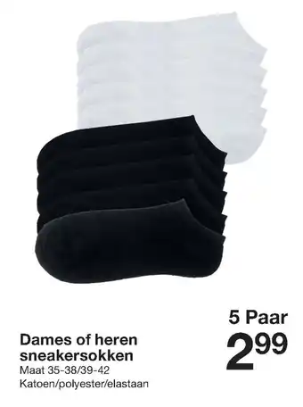 Zeeman Dames- of heren sneakersokken 35-38/39-42 5 paar aanbieding
