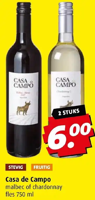 Boni Casa de Campo malbec of chardonnay 750ml aanbieding