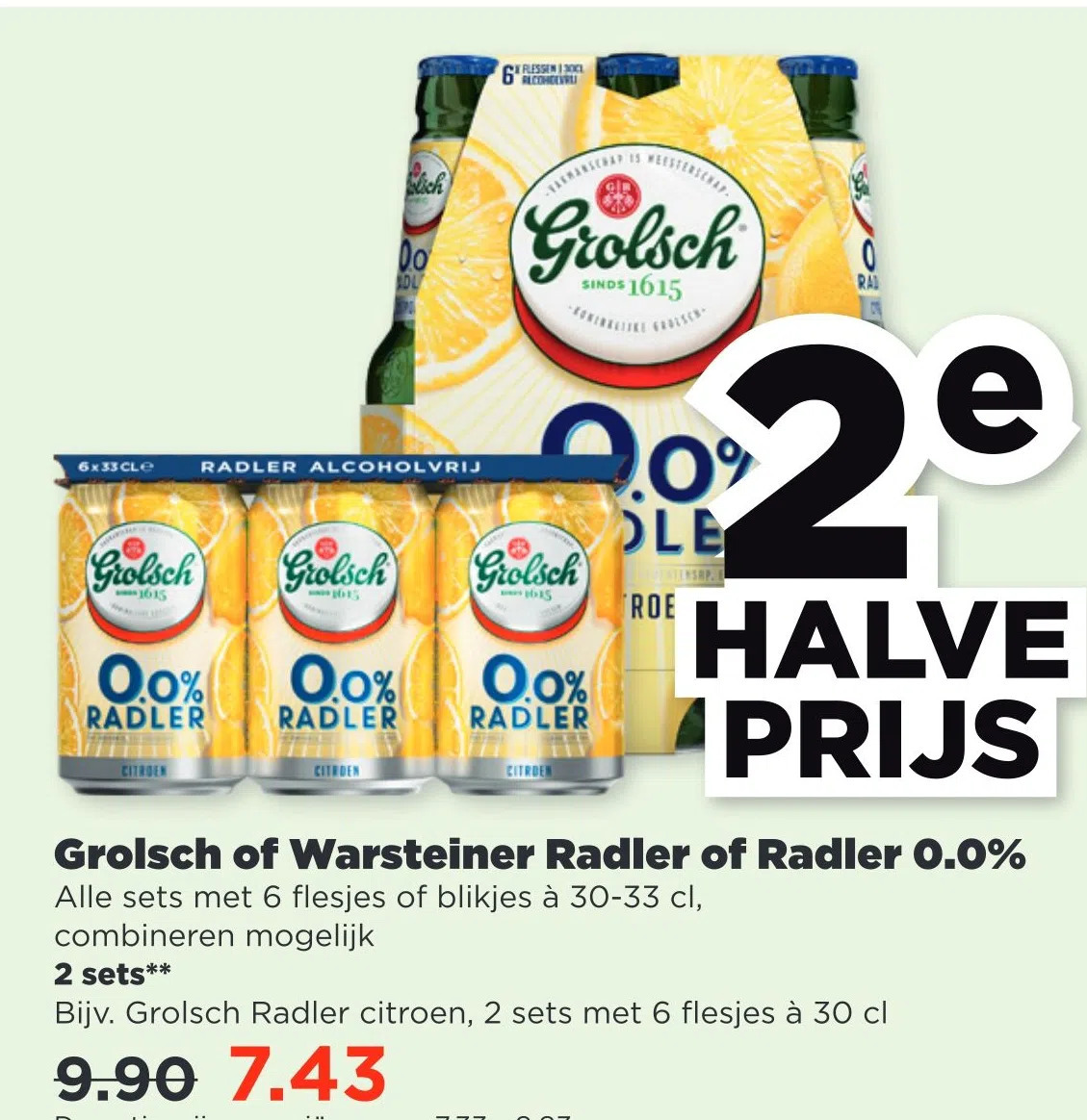 Grolsch of warsteiner radler of radler 0.0 aanbieding bij PLUS