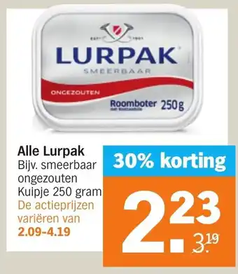 Albert Heijn Alle Lurpak 250g aanbieding