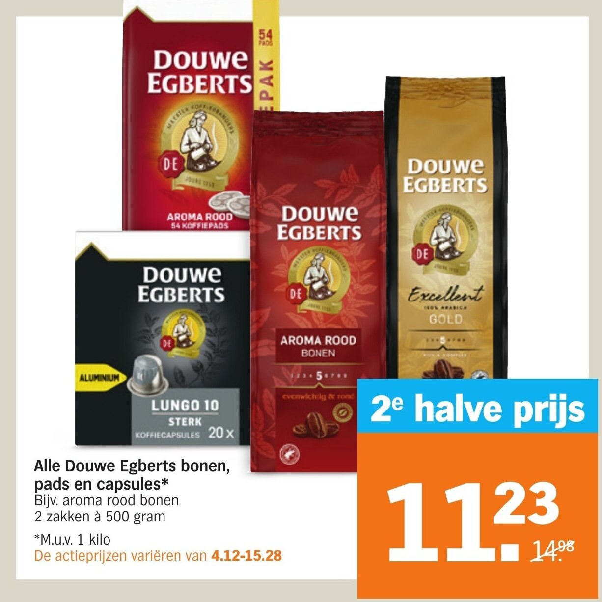 Albert Heijn Alle Douwe Egberts bonen, pads en capsules* 500g aanbieding