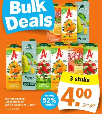 Albert Heijn Alle Appelsientje, DubbelDrank en Van de Boom 0.75-1 liter* aanbieding