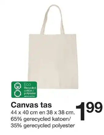 Zeeman Canvas tas 44*40cm en 38*38cm aanbieding