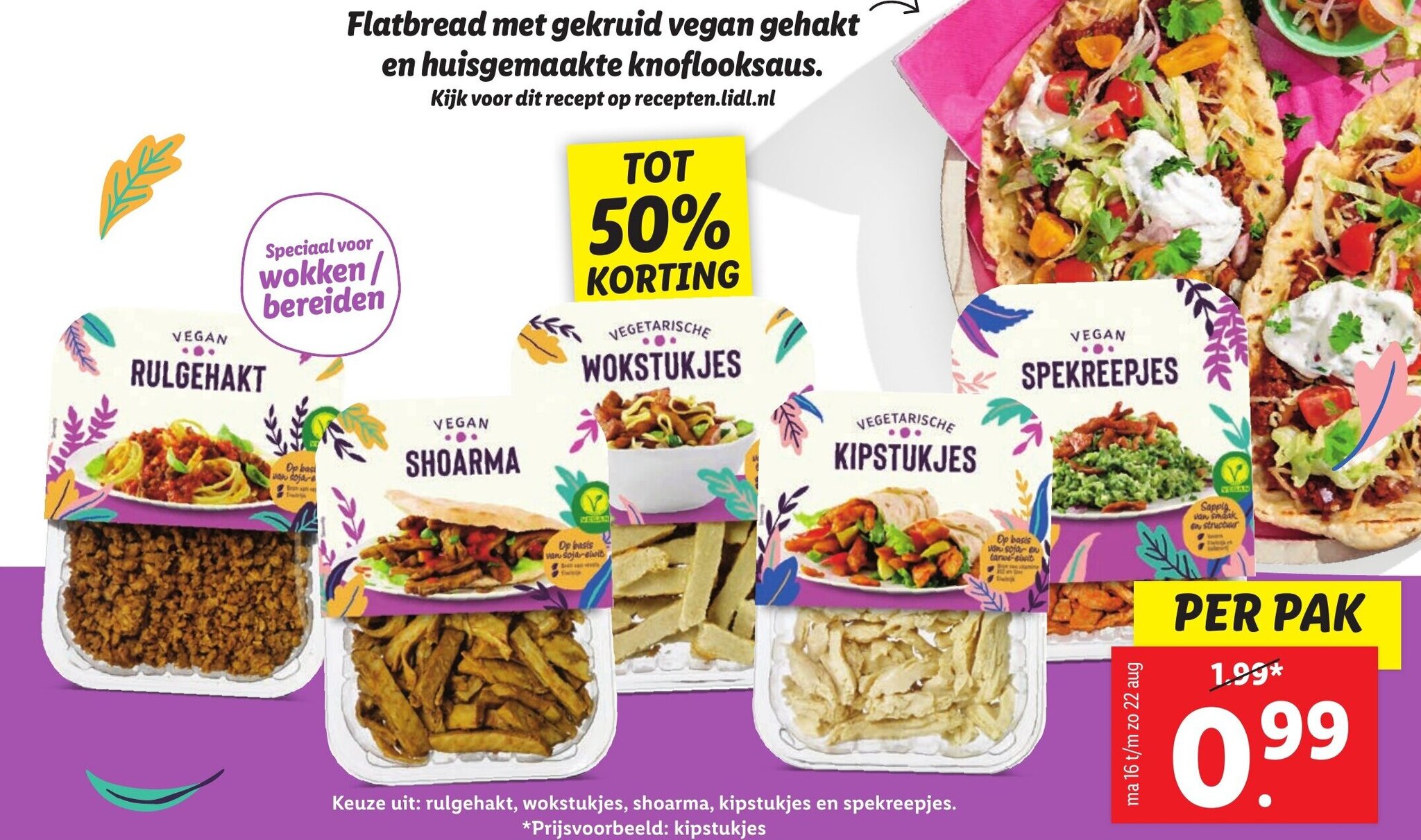 Flatbread met gekruid vegan gehakt en huisgemaakte knoflooksaus
