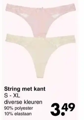 Wibra String met kant S-XL diverse kleuren 90% polyester 10% elastaan aanbieding