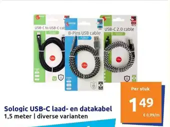 Action Sologic USB-C laad- en datakabel 1,5 meter | diverse varianten aanbieding