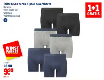 Makro Tailor & Son heren 2-pack boxershorts Bamboo aanbieding