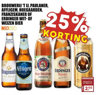 MCD Supermarkt Brouwerij 't ij, paulaner, affligem, hoegaarden, franziskaner of erdinger wit-of weizen bier aanbieding