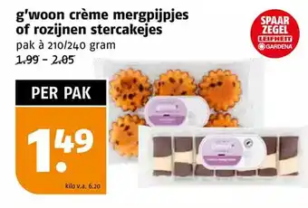 Poiesz G'woon crème mergpijpjes of rozijnen stercakejes aanbieding