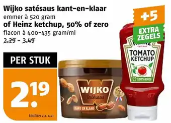 Poiesz Wijko satésaus kant-en-klaar of heinz ketchup, 50% of zero aanbieding