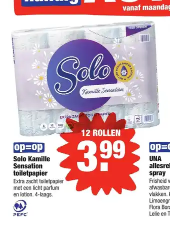 ALDI Solo Kamille Sensation Toiletpapier 12 rollen aanbieding