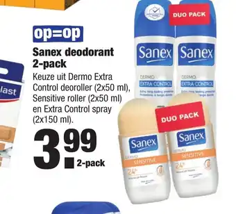 ALDI Sanex Deodorant Sensitive Roller (2x50ml) en Extra Control Spray (2x150ml) aanbieding