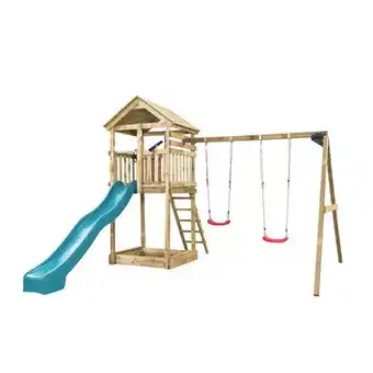 Praxis Swingking speeltoestel met glijbaan daan turquoise 300cm aanbieding