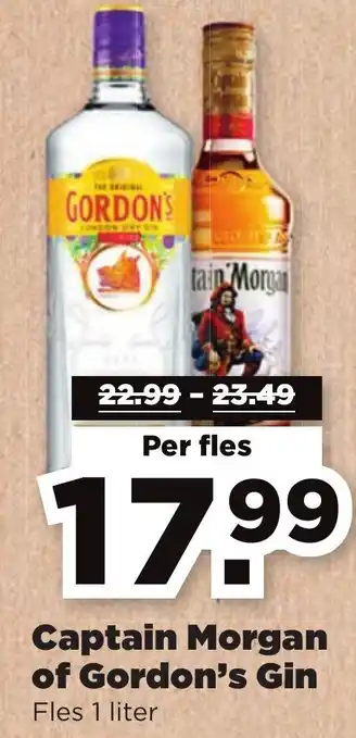 PLUS Captain Morgan of Gordon's Gin 1 liter aanbieding