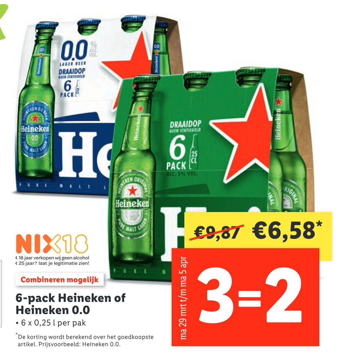 6pack heineken of heineken 0.0 aanbieding bij Lidl