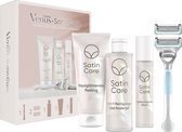 Bol.com Giftpack venus satin care - scheermes + 2 scheermesjes + 2-in-1 reiniger + scheergel 190ml + exfoliant 177ml + verzachtend se aanbieding