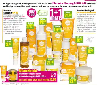 Gezond & Wel Manuka honingzalf of manuka liprepair SPF 15 aanbieding