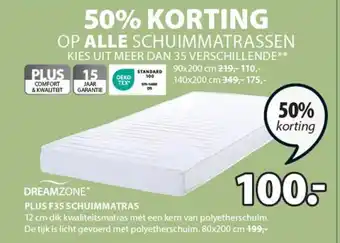 Jysk DREAMZONE* PLUS F35 SCHUIMMATRAS 80x200 cm aanbieding